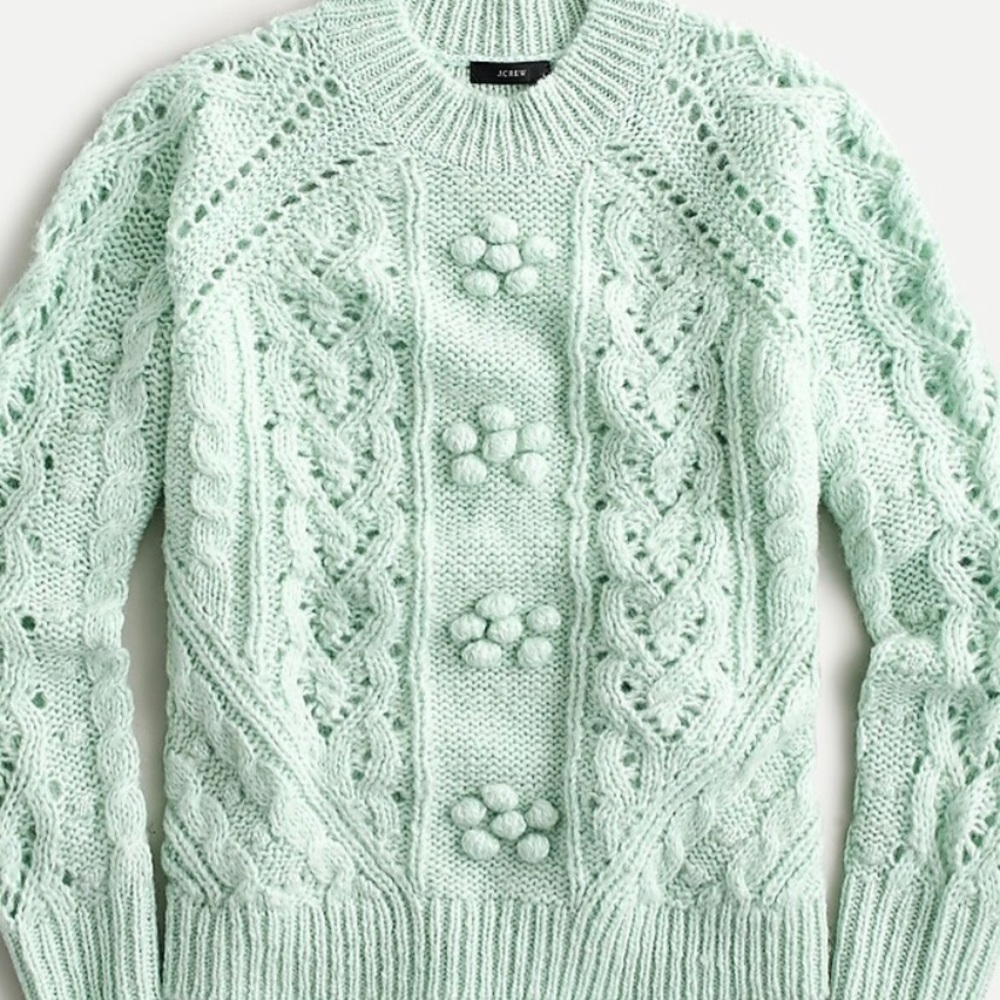 J. Crew Cable-Knit Pointelle Sweater with Popcorn Flowers 💐